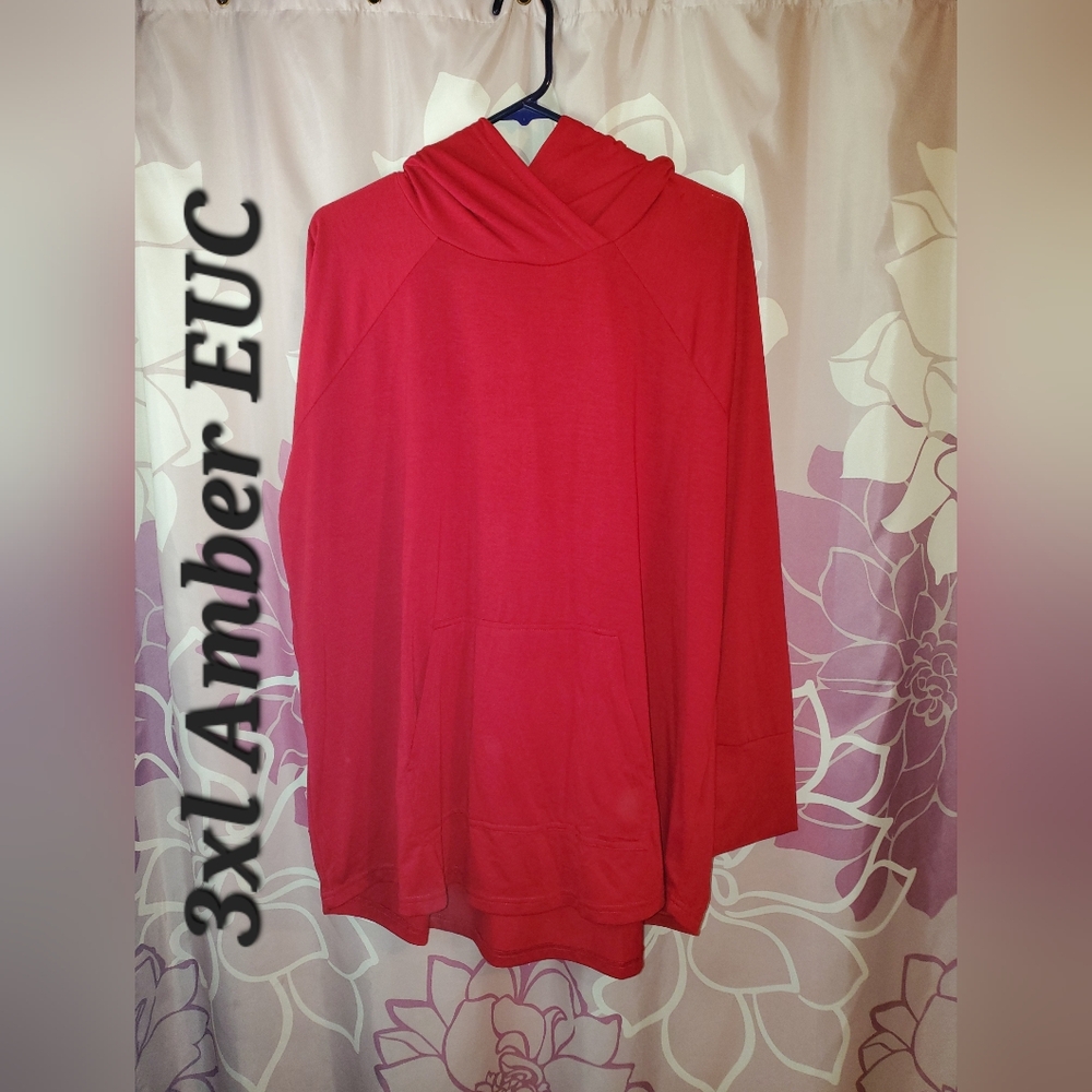 LULAROE EUC Amber Solid Red Hooded Lightweight Hoodie With Pocket Size 2XL